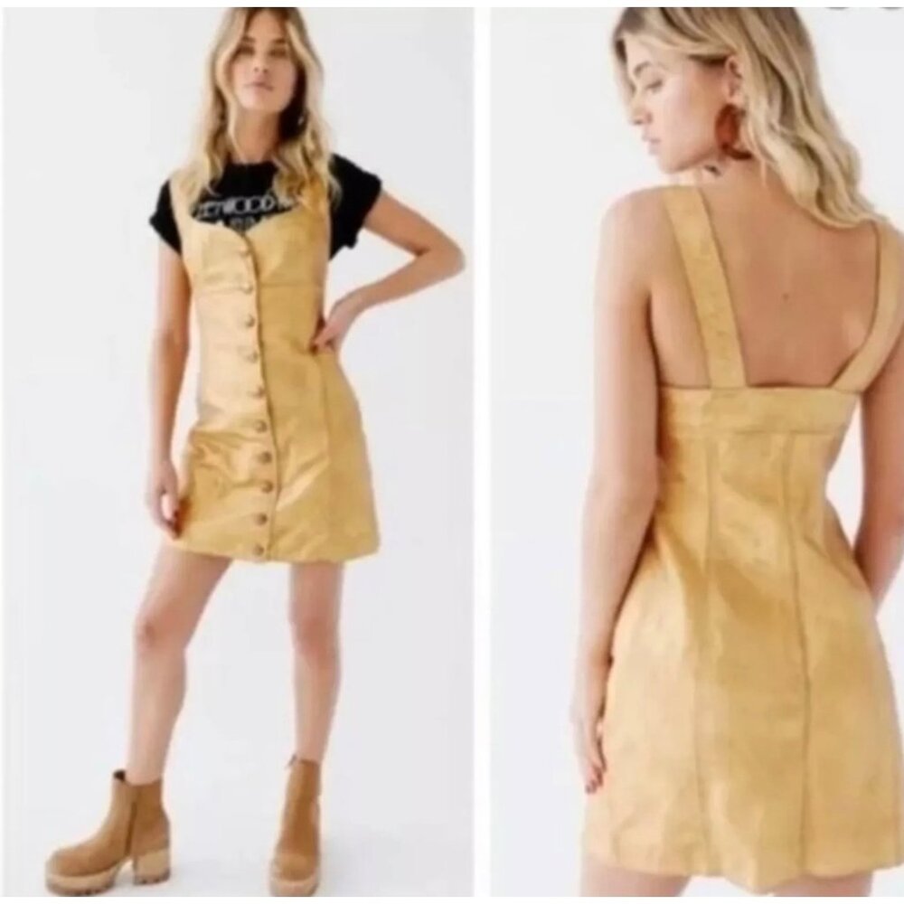 FREE PEOPLE Mini Dress Goldie Leather Mini Button Dress nwt 0